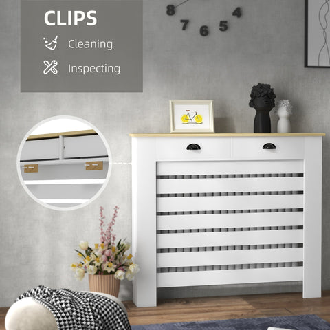 HOMCOM 95.5H x 111Wcm Radiator Cover, with Drawer - White