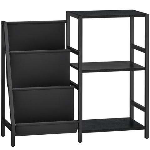 HOMCOM 3-Tier Record Player Stand, End Table for Living Room, Bedroom - Black Wood Effect