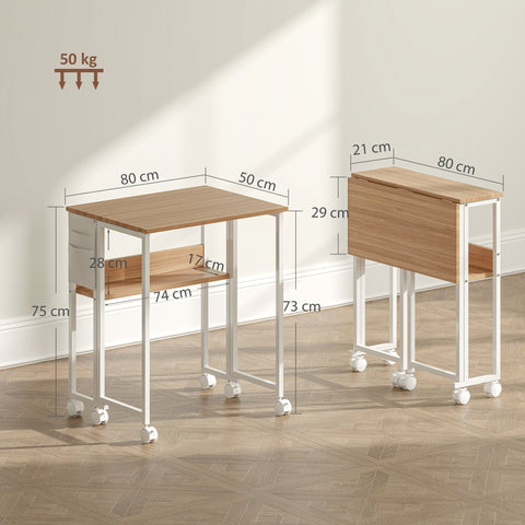 HOMCOM 80 cm Drop Leaf Writing Work Desk - Natural Wood Finish