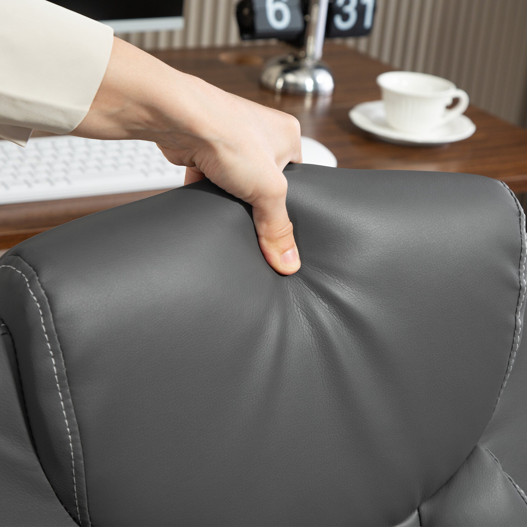 HOMCOM Faux Leather Office Chair. with Flip-Up Armrests - Charcoal Grey