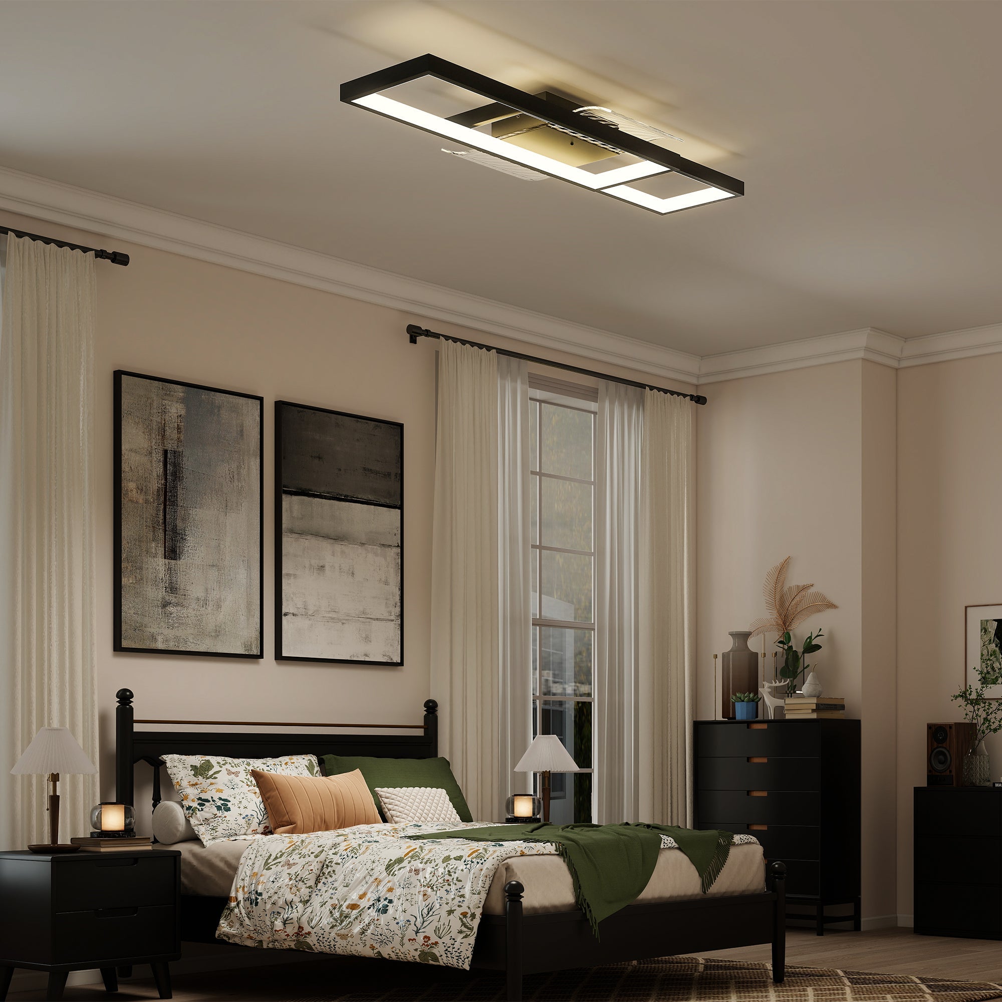 HOMCOM LED Ceiling Light, Modern Dimmable Ceiling Light with Wall Switch & Remote Control, Flush Mount Fixture Lamp with 3000-6000K Colour Temperatures for Living Room, Bedroom, Black