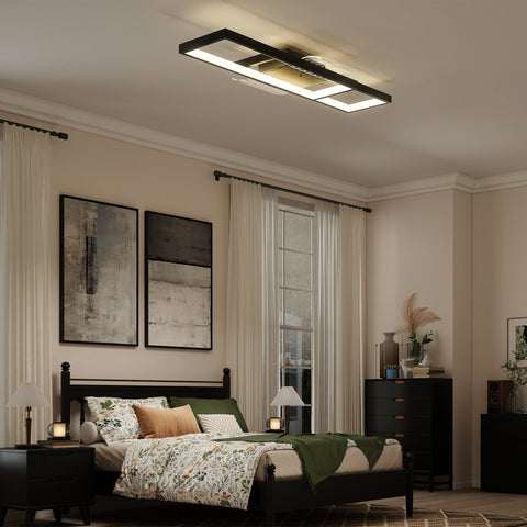 HOMCOM LED Ceiling Light, Modern Dimmable Ceiling Light with Wall Switch & Remote Control, Flush Mount Fixture Lamp with 3000-6000K Colour Temperatures for Living Room, Bedroom, Black