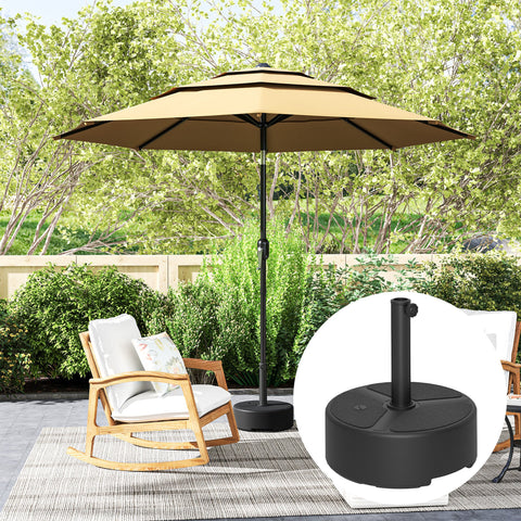 Outsunny Round Garden Parasol Base, Garden Umbrella Stand Heavy Duty Parasol Base, Filled Up to 20kg with Stand or 18kg with Water for Garden, Poolside, Black