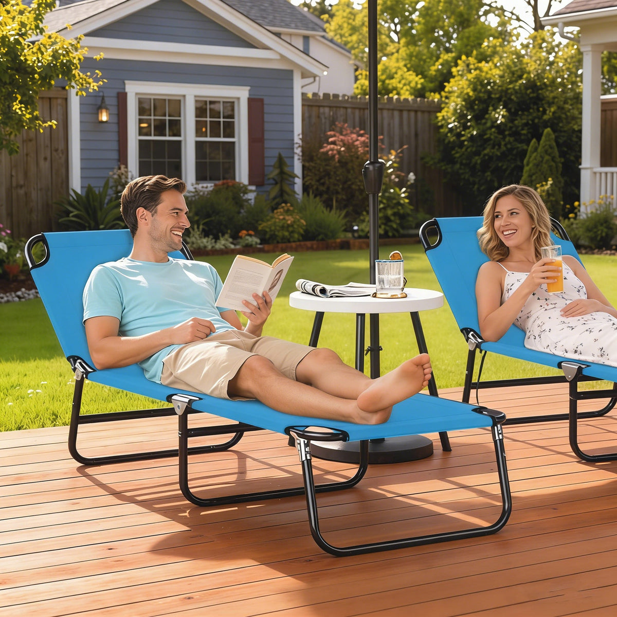Outsunny Garden Sun Lounger, with Five-Position Back - Sky Blue