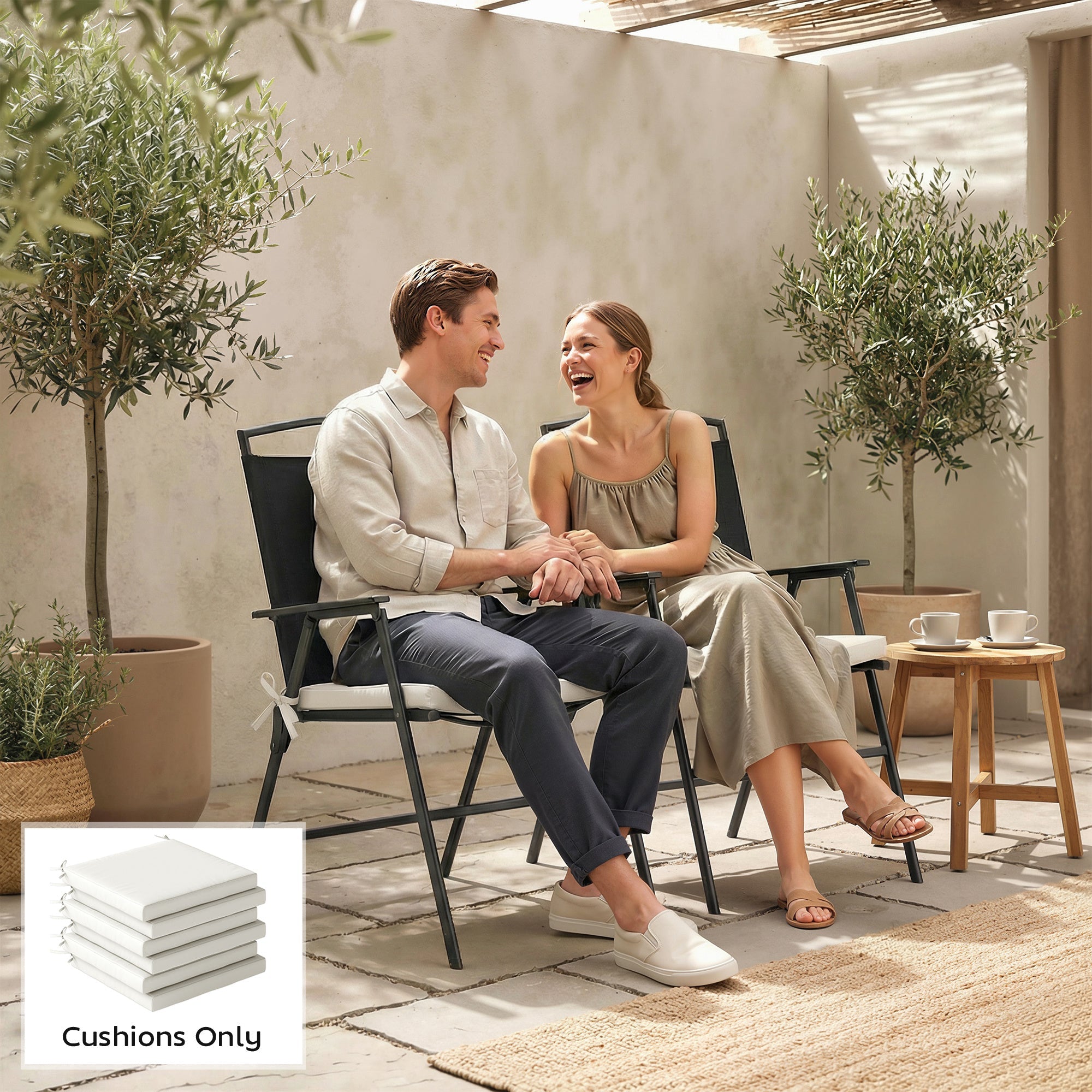 Outsunny Set of 6 Outdoor Seat Cushions with Machine Washable Cover, Water Repellent Seat Cushions Cream White