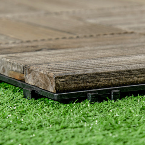 Outsunny 27 Pcs Wooden Interlocking Decking Tiles, Outdoor Flooring Tiles for Patio, Balcony, Terrace, Hot Tub, 30 x 30 cm per Piece, 2.5\'e3\'8e\'a1 per Pack, Charcoal Grey