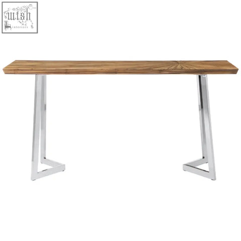 Modern natural bamboo console table with sleek chrome legs perfect for stylish bamboo console table setups