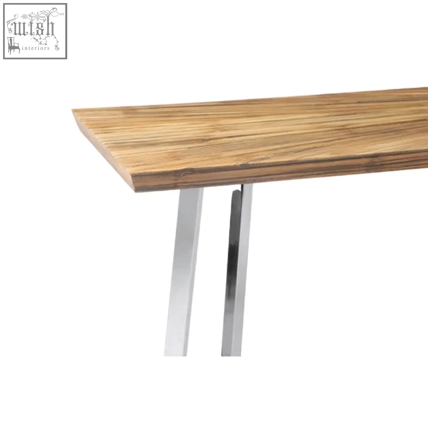 Modern natural bamboo console table with sleek chrome legs and wooden top for stylish home decor