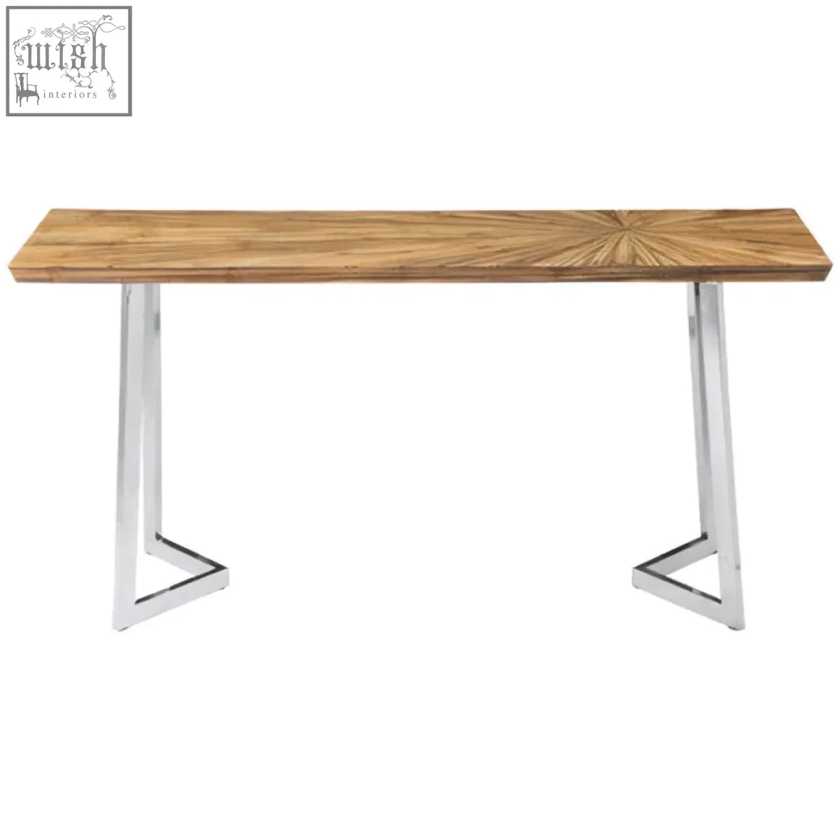 Gabar natural bamboo console table with light brown sunburst wooden top and chrome legs modern bamboo console table