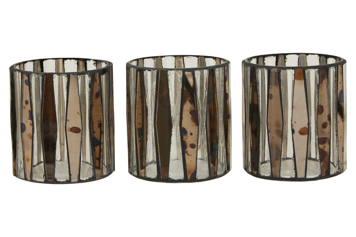 Gaia Smoked Anitque Finish Set Of 3 Tealight Holders
