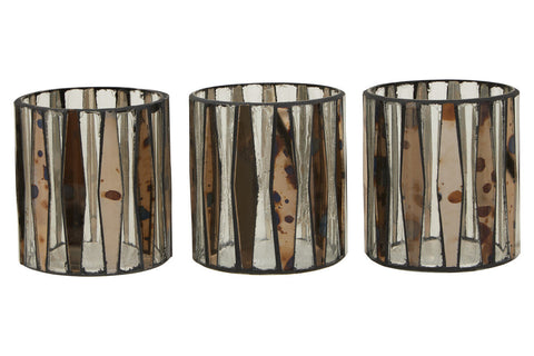 Gaia Smoked Anitque Finish Set Of 3 Tealight Holders