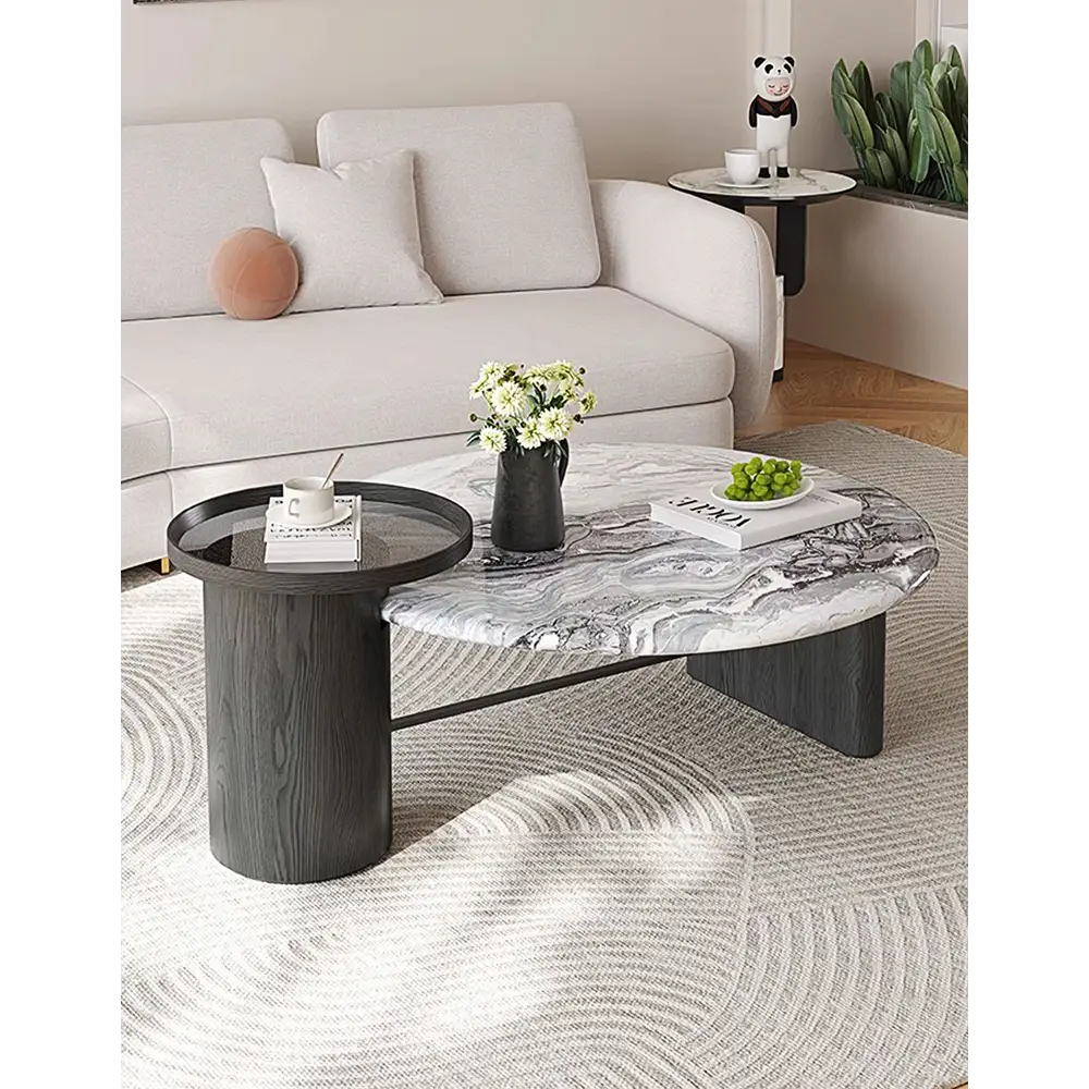 Galatea Round Nesting Marble Coffee Table Marble Top