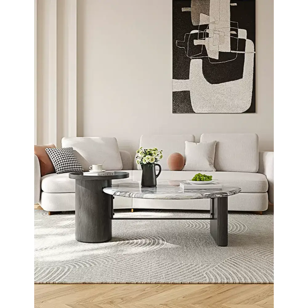 Galatea Round Nesting Marble Coffee Table Marble Top