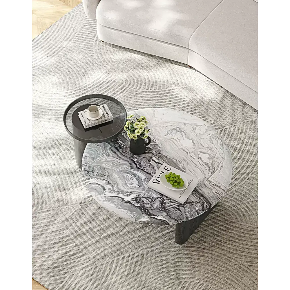 Galatea Round Nesting Marble Coffee Table Marble Top