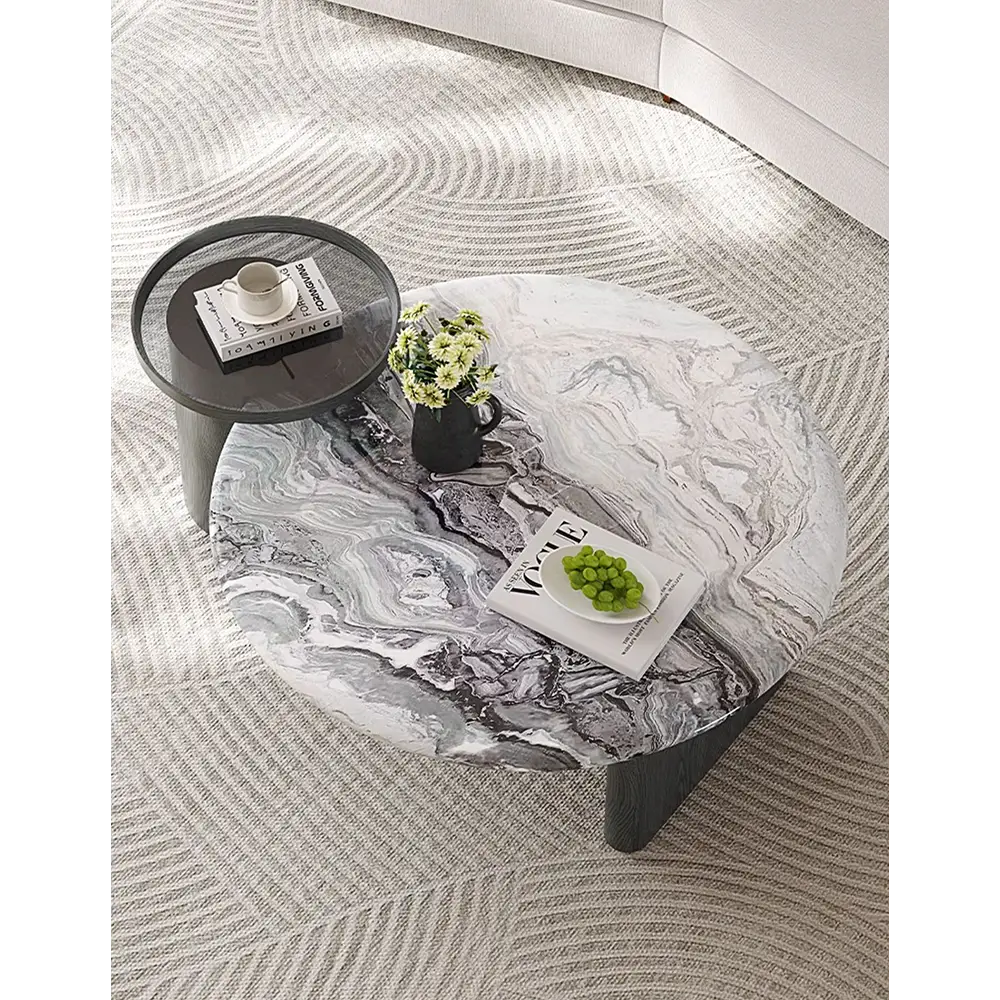 Galatea Round Nesting Marble Coffee Table Marble Top