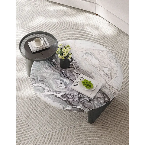Galatea Round Nesting Marble Coffee Table Marble Top