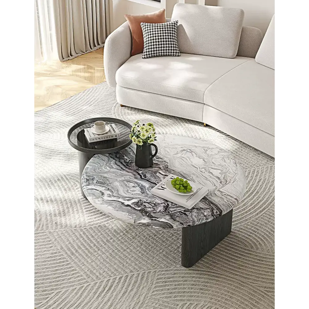 Galatea Round Nesting Marble Coffee Table Marble Top