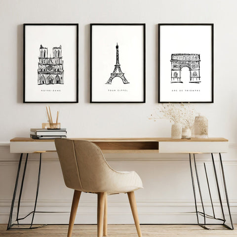 Gallery Wall Framing | Set of 3 Paris Landmarks Wall art Prints