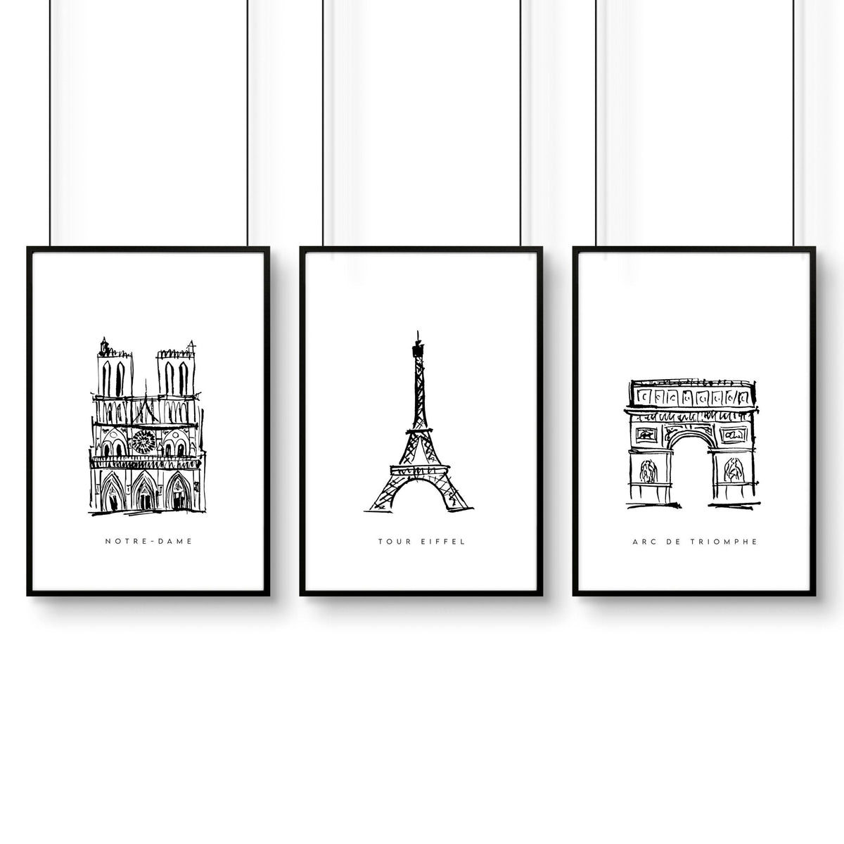 Gallery Wall Framing | Set of 3 Paris Landmarks Wall art Prints