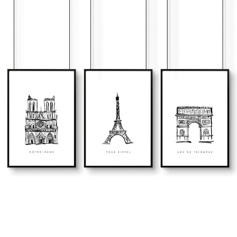 Gallery Wall Framing | Set of 3 Paris Landmarks Wall art Prints