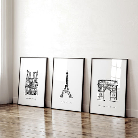 Gallery Wall Framing | Set of 3 Paris Landmarks Wall art Prints