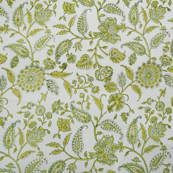 Garden umbrella le jardin spring green with hand block printed green floral paisley pattern on light canopy