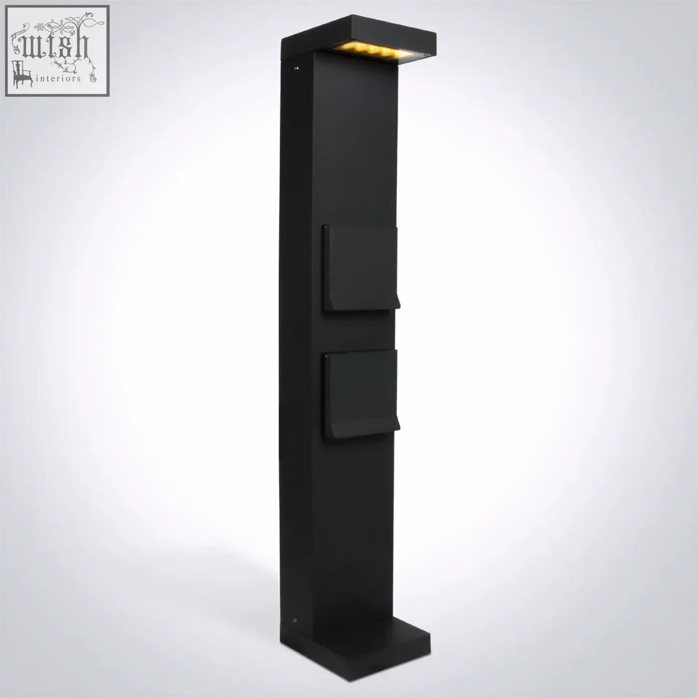 Black rectangular outdoor pathway light with integrated led and two recessed mail slots perfect for schuko sockets use