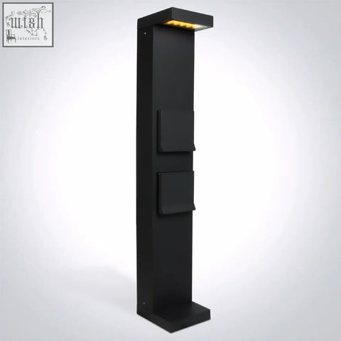 Black rectangular outdoor pathway light with integrated led and two recessed mail slots perfect for schuko sockets use
