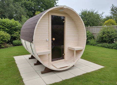 Steam & Oak Gas Barrel Sauna 2.4m with Porch (Electric or Wood-Fired)