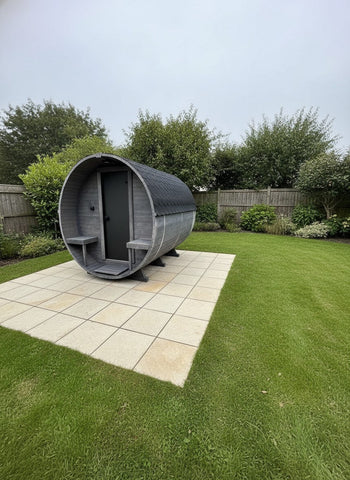 Steam & Oak Gas Barrel Sauna 2.4m with Porch (Electric or Wood-Fired)