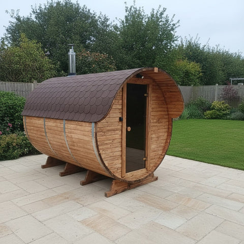 Steam & Oak Gas Barrel Sauna 3m Canopy + Anteroom (Electric or Wood-Fired)