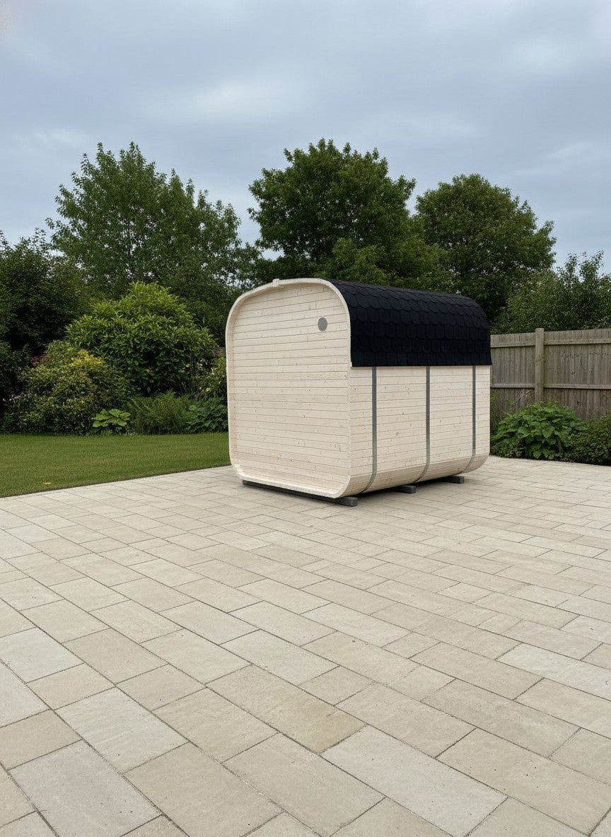 Steam & Oak Gas Cube Sauna 2.4m with Porch (Electric or Wood-Fired)