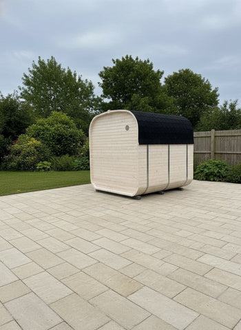 Steam & Oak Gas Cube Sauna 2.4m with Porch (Electric or Wood-Fired)