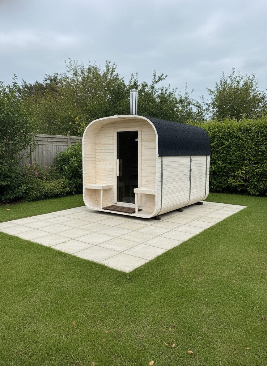 Steam & Oak Gas Cube Sauna 2.4m with Porch (Electric or Wood-Fired)