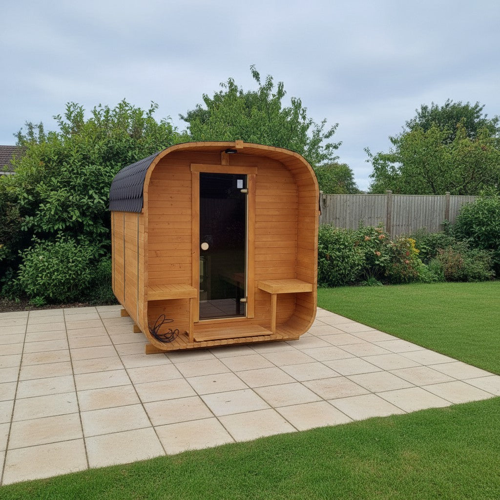 Steam & Oak Gas Cube Sauna 3.4m Premium L-Bench (Electric or Wood-Fired)