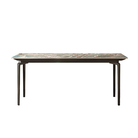 Modern gareth dining table with green and beige marble top and sleek carbon steel legs for stylish dining spaces