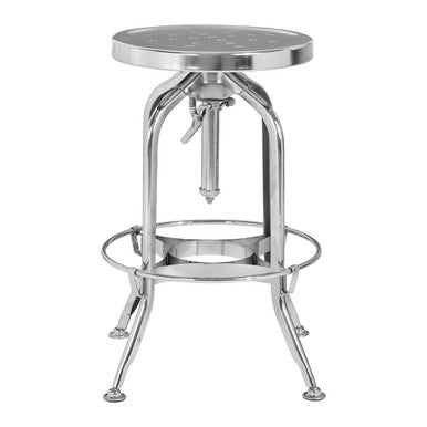 Gator chrome finish adjustable bar stool with perforated circular seat and sturdy metal legs for versatile seating