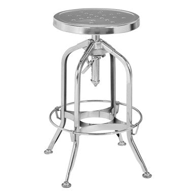 Gator chrome finish adjustable bar stool with perforated metal seat and height adjustment for bar seating