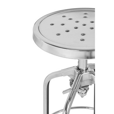 Gator chrome finish adjustable bar stool with perforated metal seat and height adjustment mechanism in shiny chrome finish