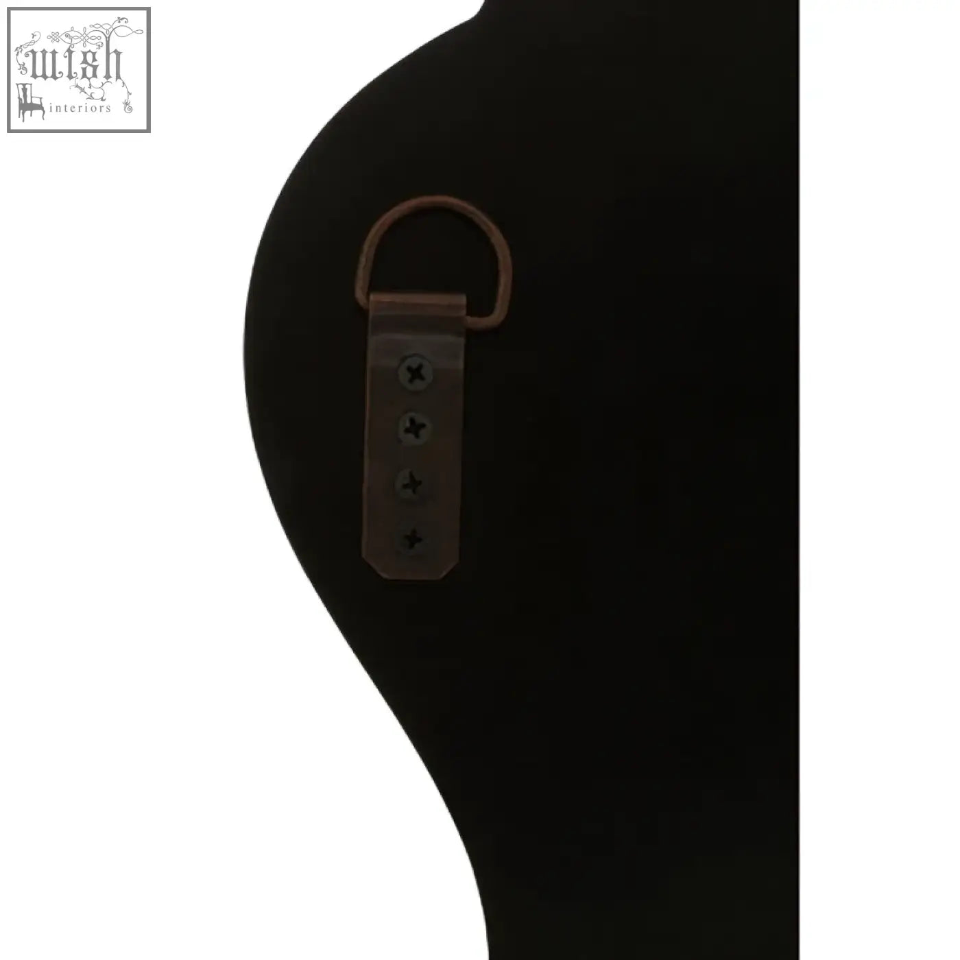 Black velvet gavri wall mirror with brown leather strap and metal hardware for stylish wall decor