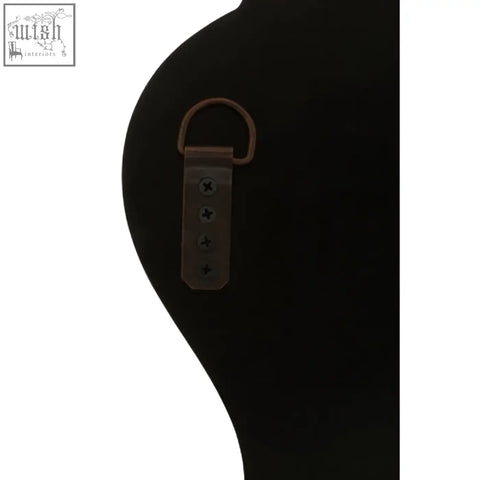 Black velvet gavri wall mirror with brown leather strap and metal hardware for stylish wall decor