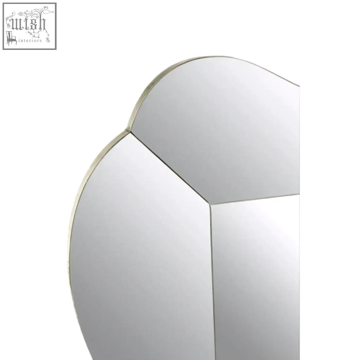 A modern gavri wall mirror with a sleek silver frame and geometric segmented reflective surfaces for stylish walls