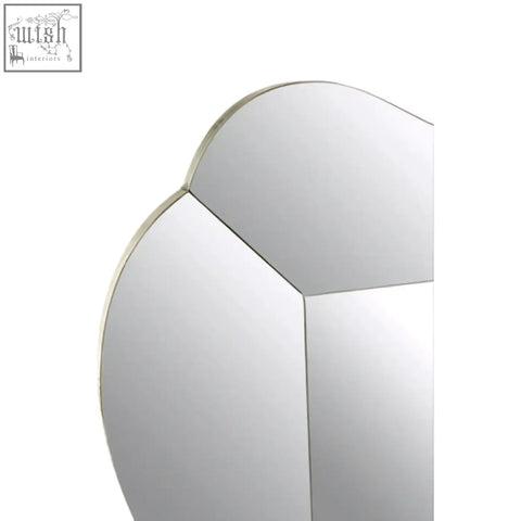 A modern gavri wall mirror with a sleek silver frame and geometric segmented reflective surfaces for stylish walls