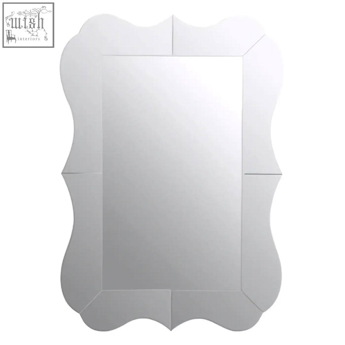 Silver-framed gavri wall mirror with scalloped edge design perfect as an elegant wall mirror centerpiece