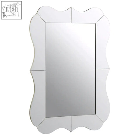 Silver-framed gavri wall mirror with a decorative wavy border design perfect for stylish wall decor