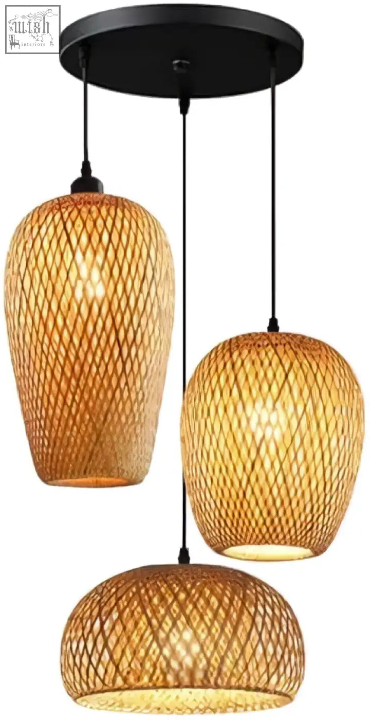 Three gcq bamboo ceiling lights with e26 e27 sockets and woven amber bamboo shades for cozy farmhouse style