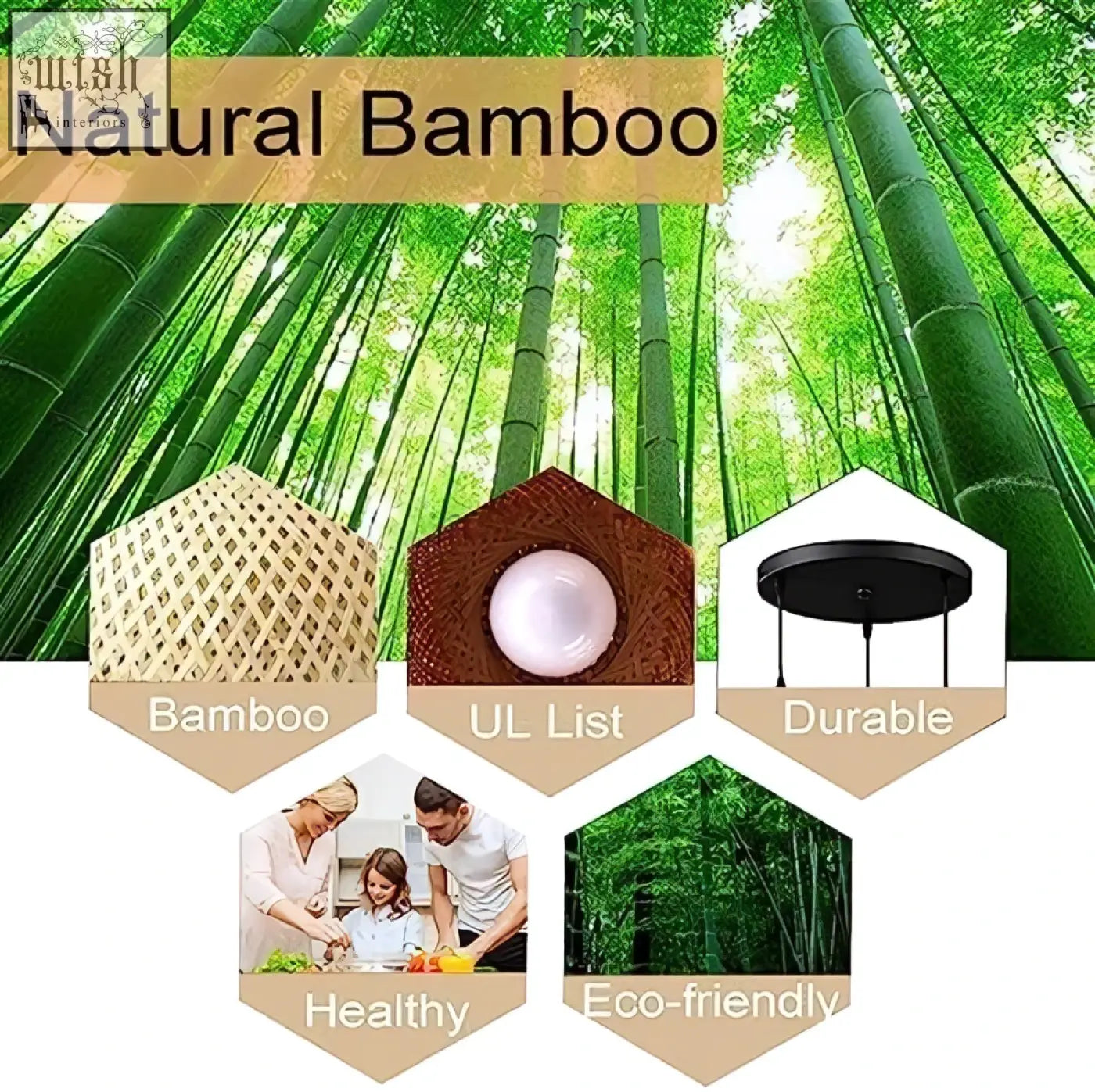 Natural bamboo gcq ceiling light fixture with woven lattice design and black metal hardware for e26 e27 bulbs