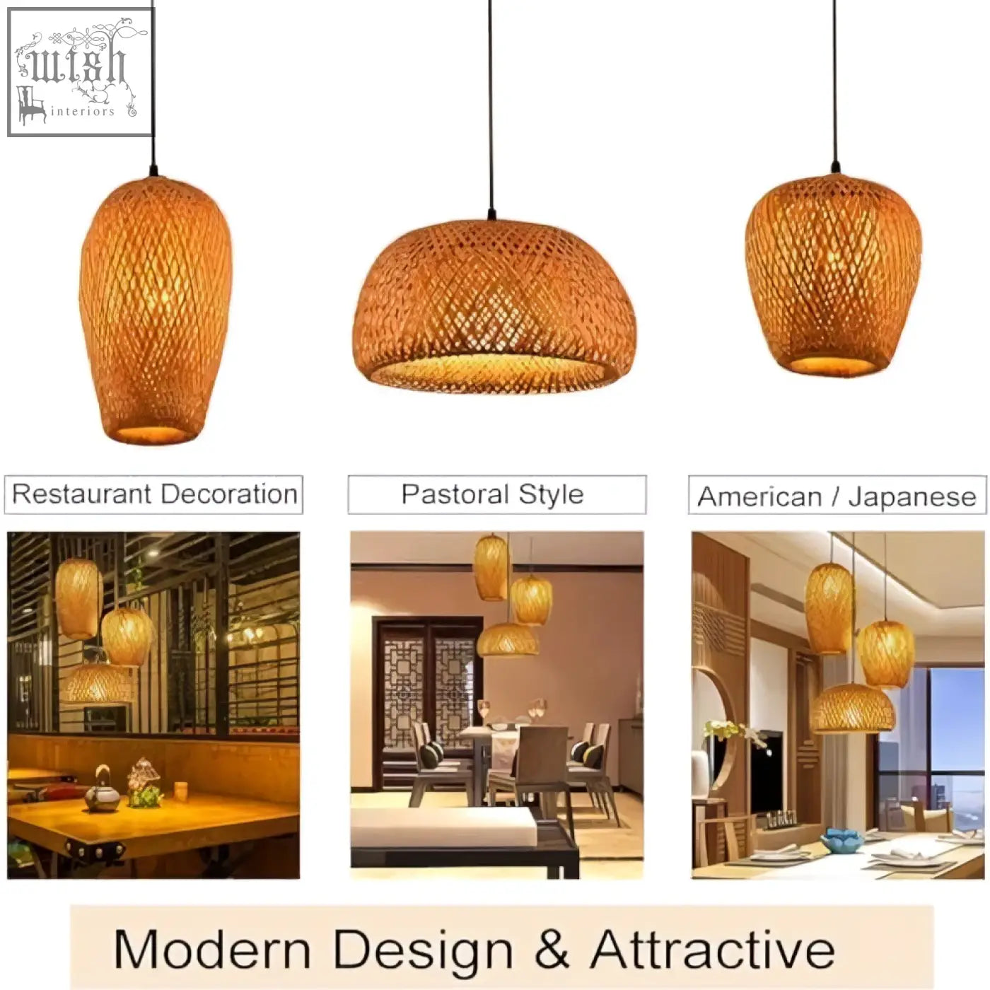 Woven bamboo pendant ceiling light in warm tones with modern design for living room by gcq bamboo e26 e27 fittings