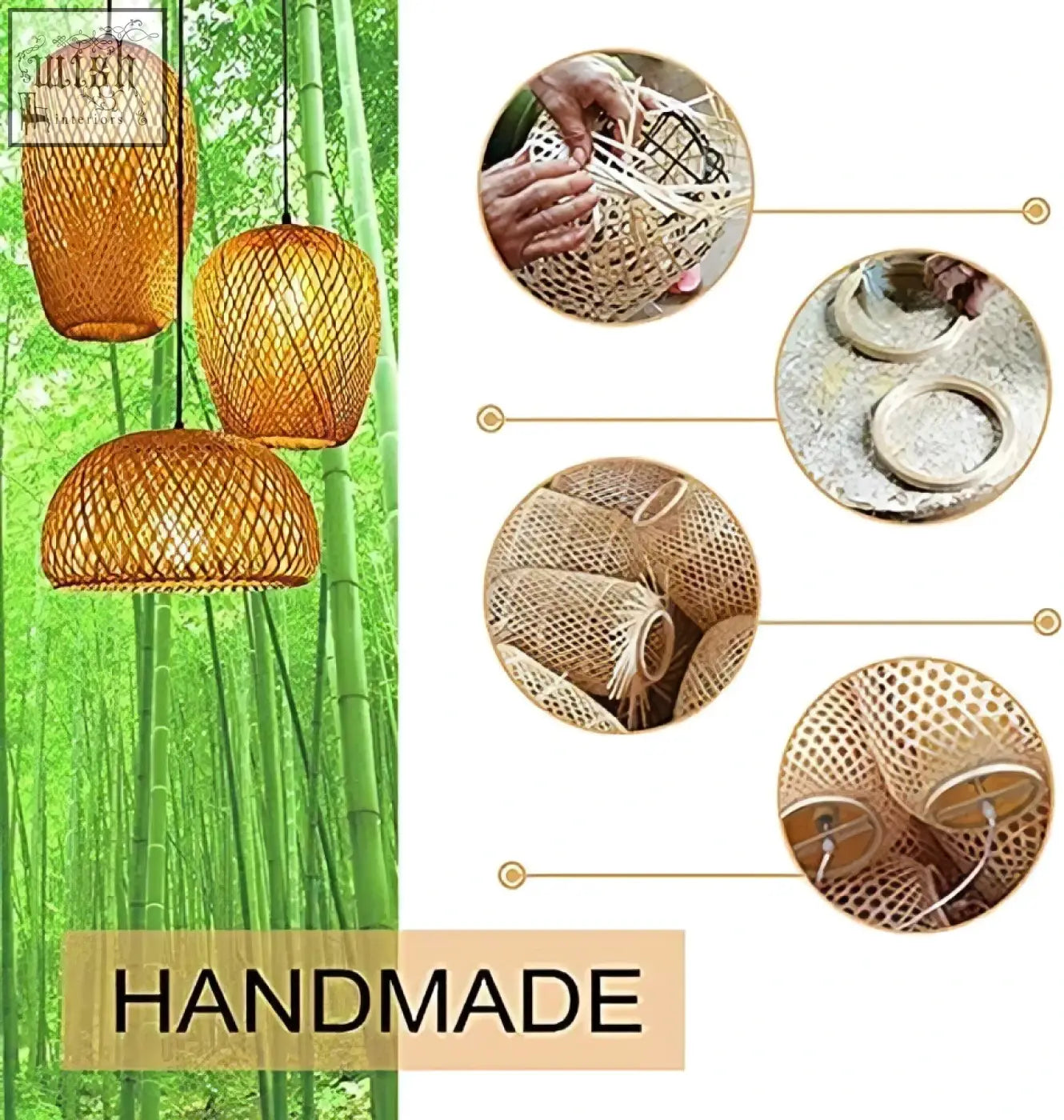 Handcrafted gcq bamboo ceiling light with warm amber hue and woven mesh design e26 e27 rustic pendant chandelier