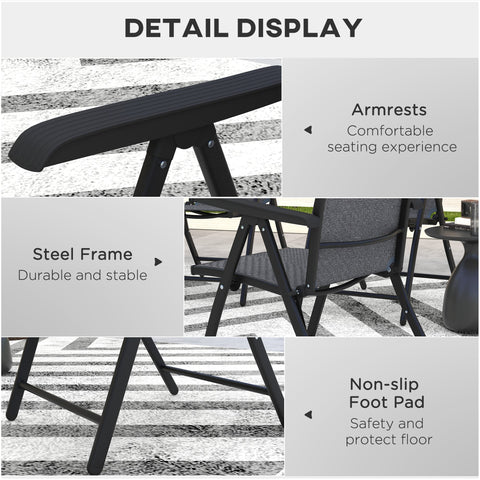 Outsunny Set of Four Folding Garden Chairs, with Seven-Position Adjustable Backs, Grey